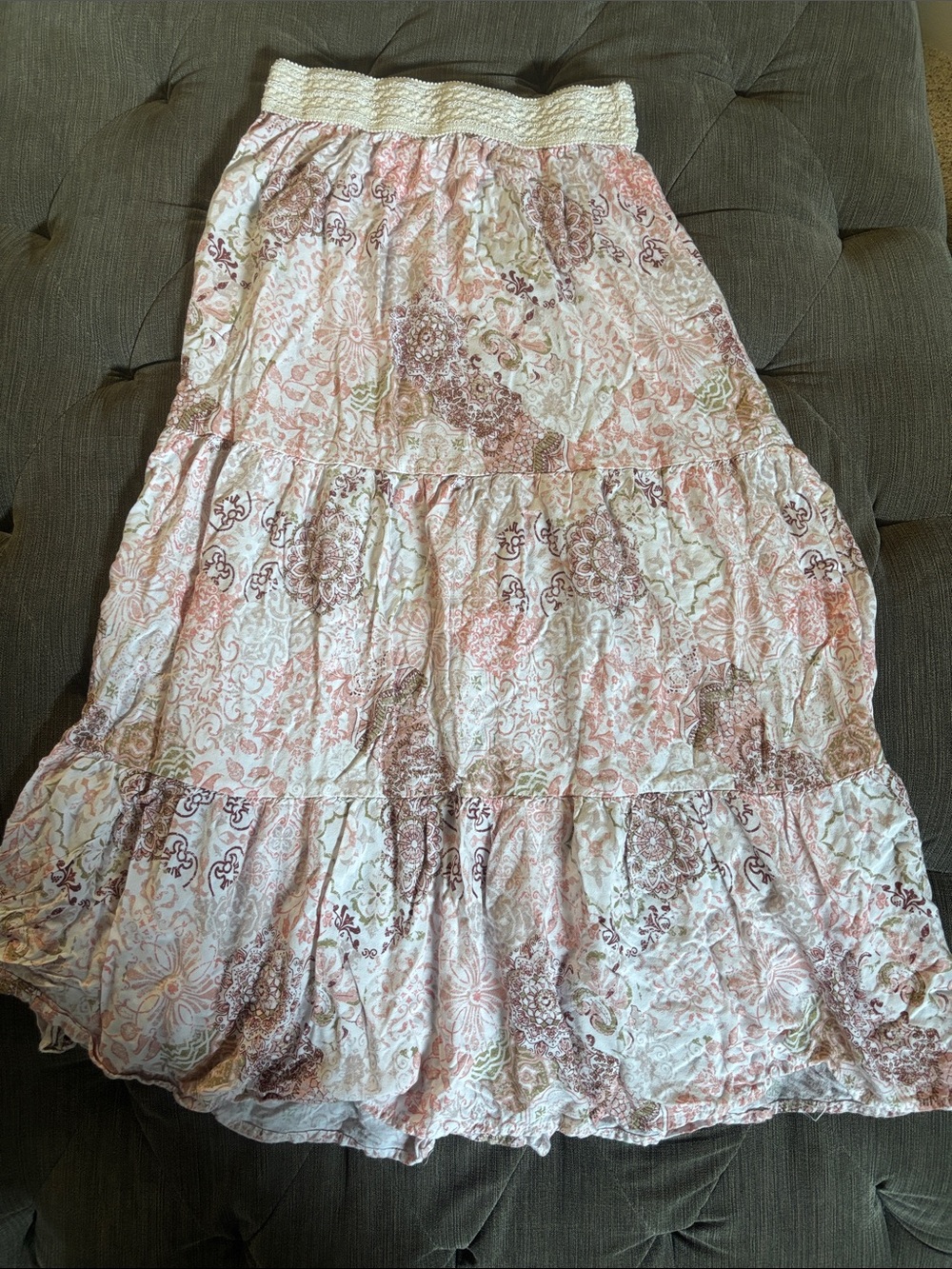 Wallflower Pink and Cream Floral Tiered Maxi Skirt